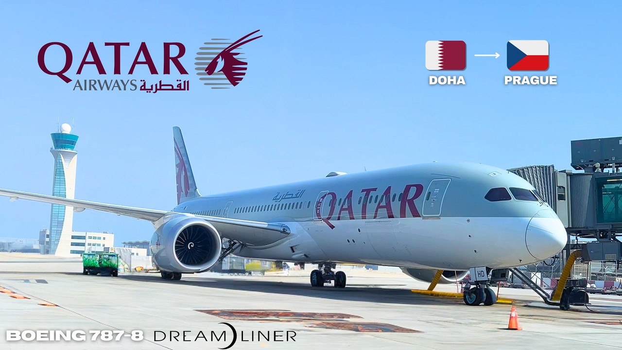 QATAR AIRWAYS Boeing 787-8 Dreamliner 🇶🇦 Doha to Prague 🇨🇿 Economy Class 4K VIDEO