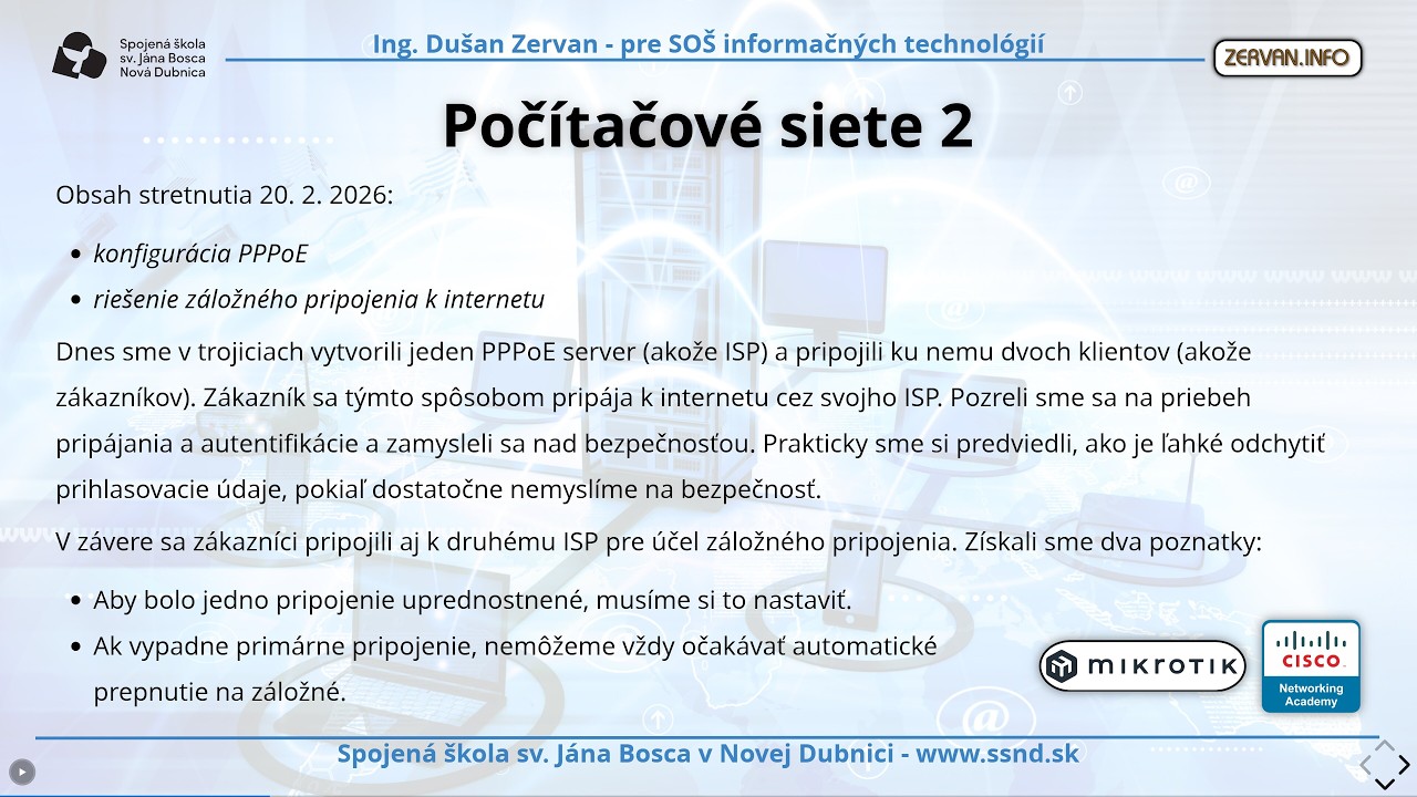 Počítačové siete 2 - konfigurácia a bezpečnosť PPPoE