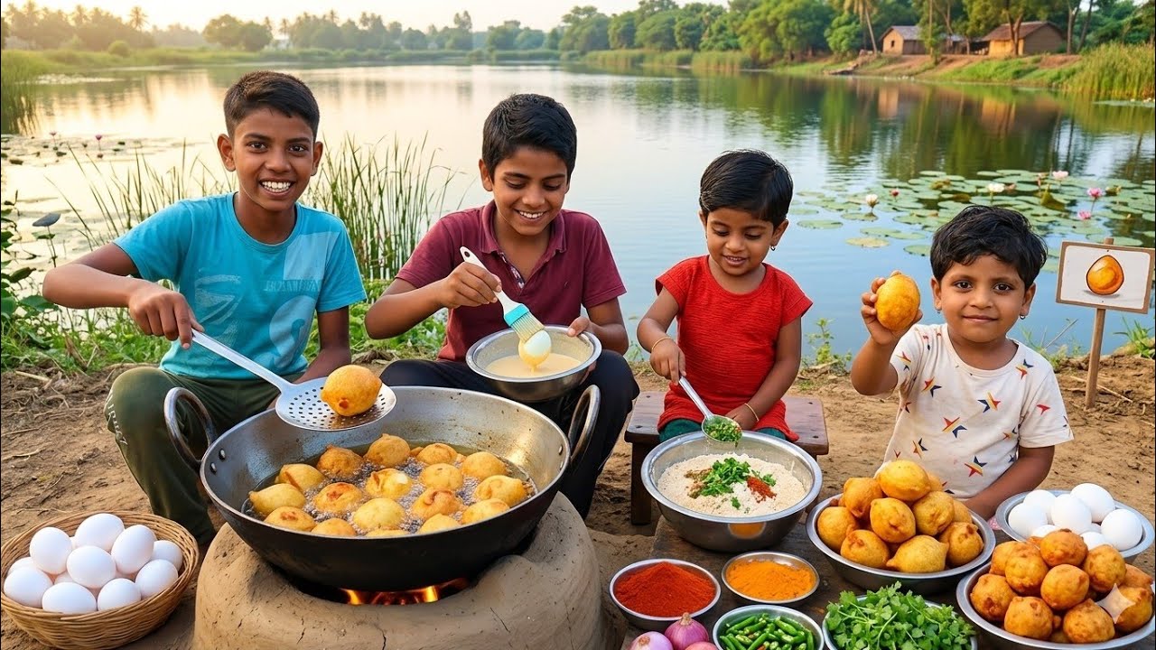 EGG BONDA | ANDE KA BONDA | Road Side Evening Snacks Recipe Cooking In Village | Bajji Street Food