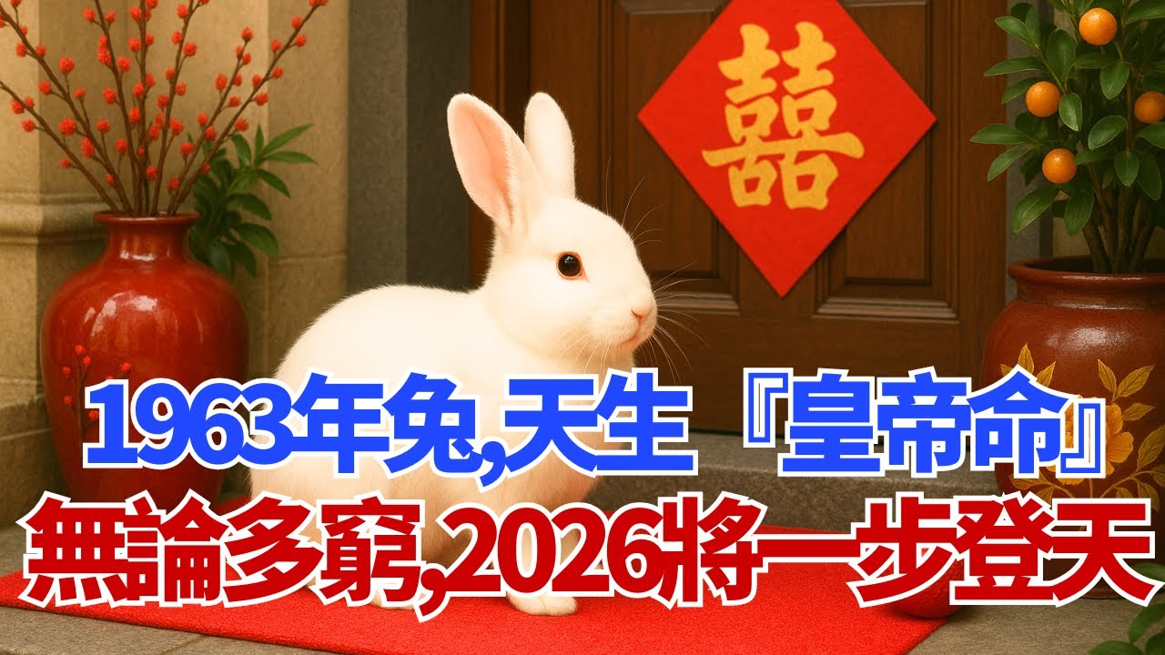 1963年兔：你天生就是『皇帝命』！不管現在多窮，明年2026年之後必將『一步登天』！#1963年屬兔 #屬兔運勢 #生肖兔 #2026年運程 #屬兔 #金箔金 #屬兔性格 #財運 #生肖兔運勢