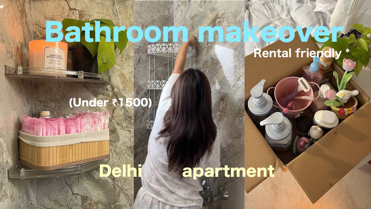 Bathroom makeover  ( under ₹1500)🚿🩰🧻 *rental friendly* in a budget ( Delhi rental apartment 🍀) 