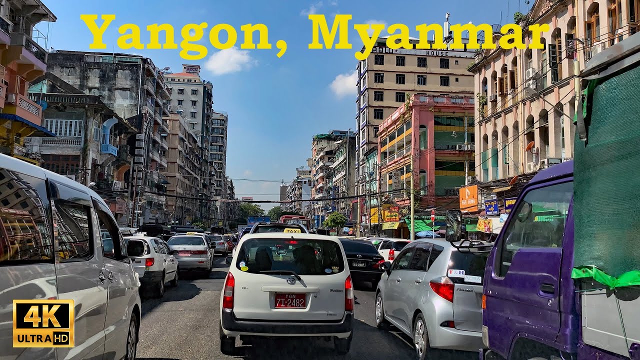 Driving Downtown Yangon Myanmar Pre-COVID 19 in 4K