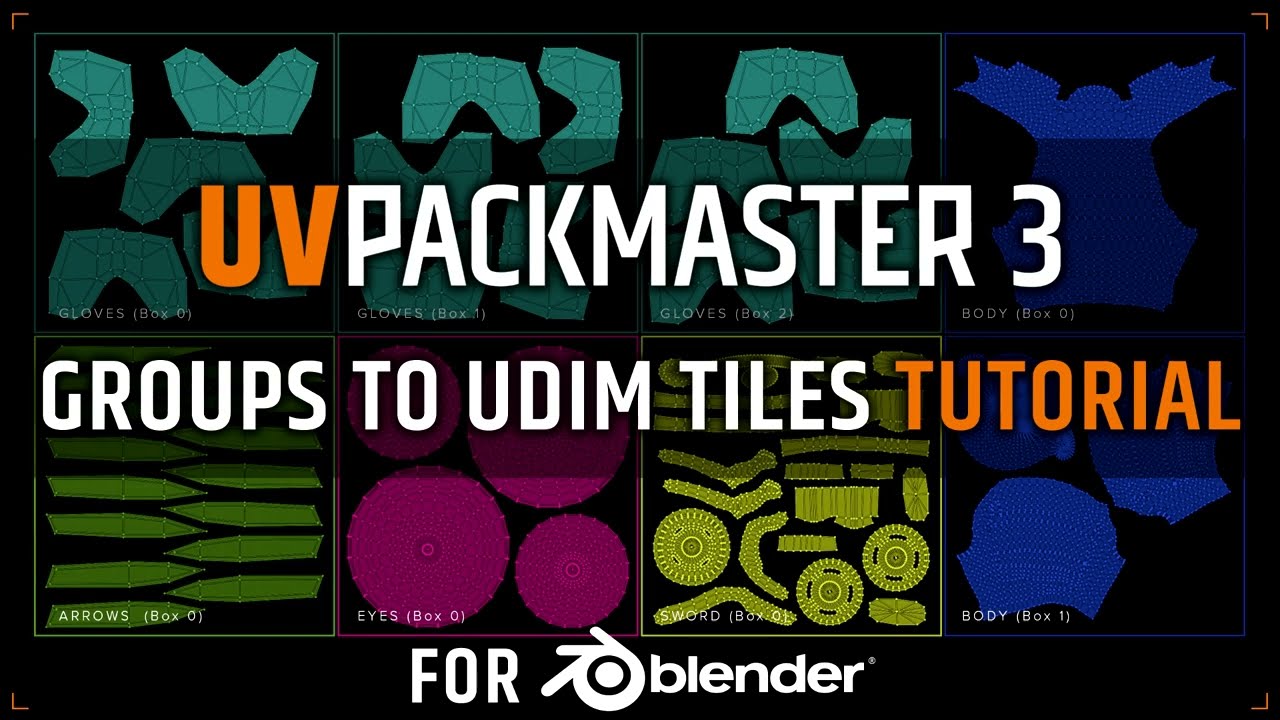 UVPackmaster 3 Blender tutorial: Groups To Tiles mode.