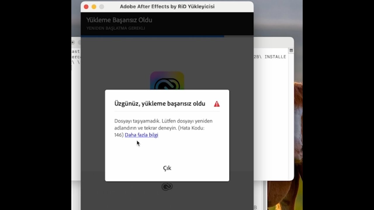 146 kodlu hata &ccedil;&ouml;z&uuml;m&uuml; After Effects Mac - Error code 146