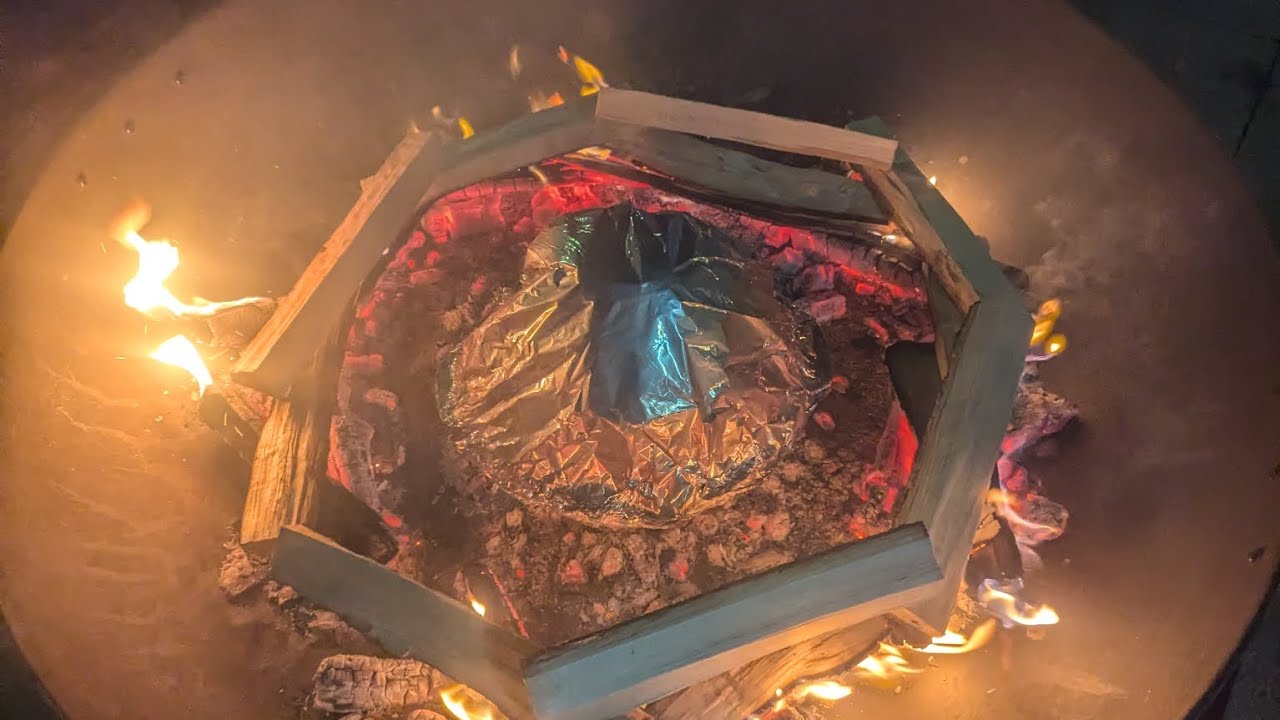 Open fire beer can chicken