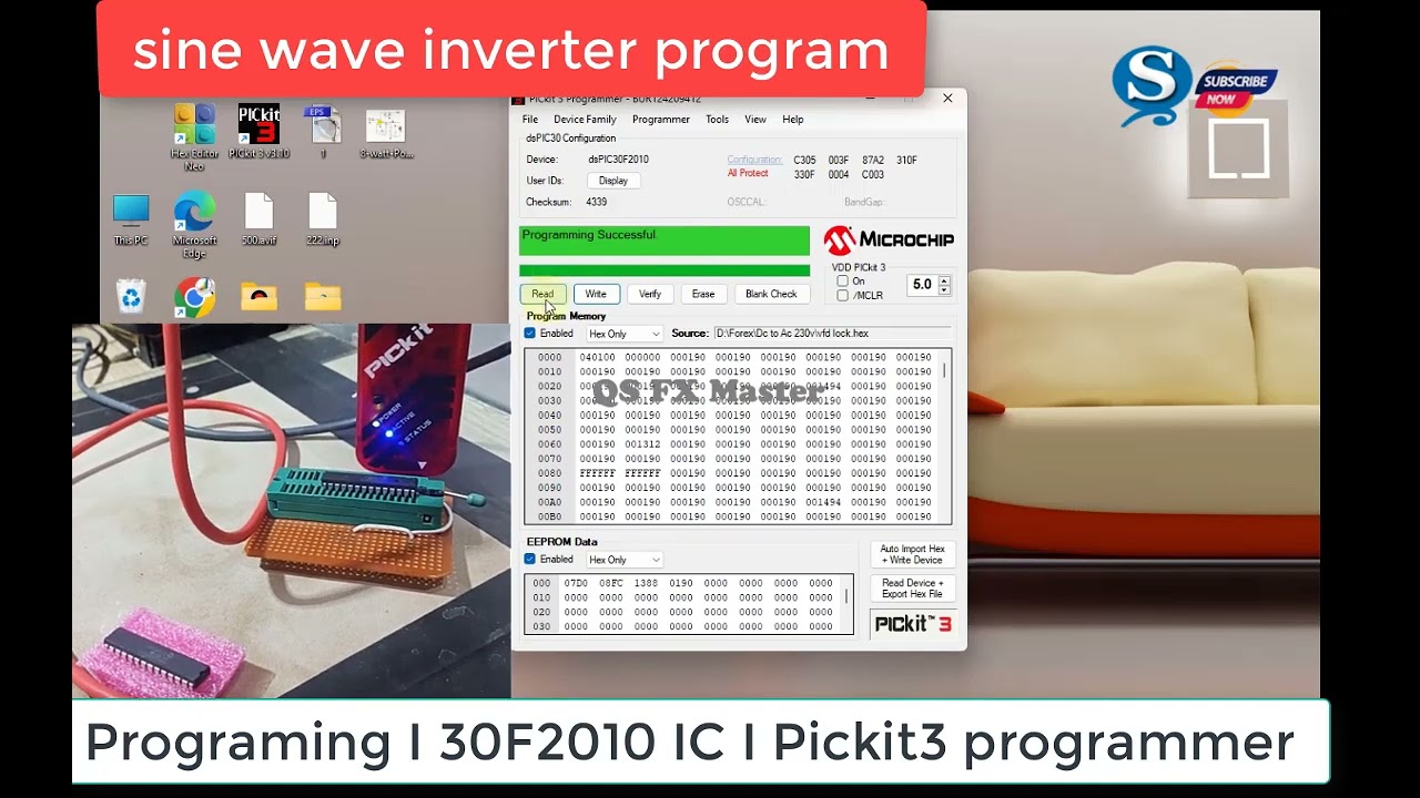Sine wave inverter 5kv 7kv program hex code uploading to PIC30f2010 PICkit 3#Solar #inverter #5kw