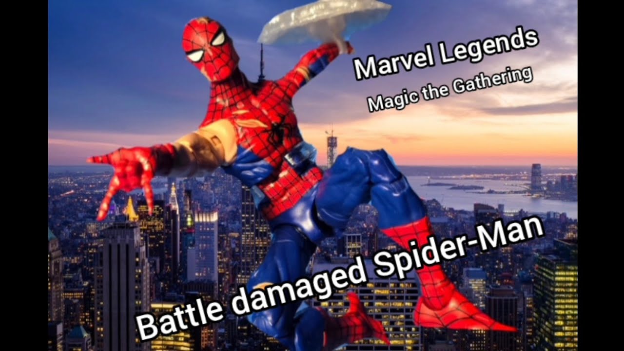 Marvel Legends Magic the Gathering battle damaged Spider-Man action figure review