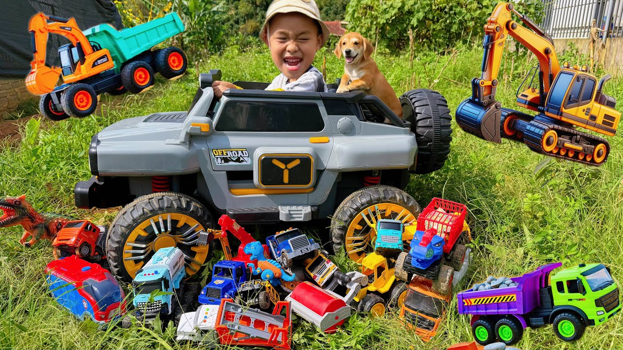Em tu bi lái xe ô tô thử thách thoát khỏi mê cung xe máy xúc giải cứu xe ben chở đất và cần cẩu 