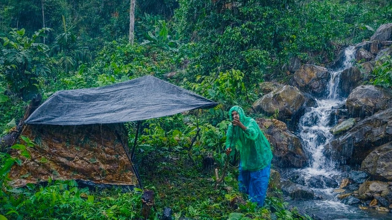 Solo Camping in Heavy Rain | Peaceful Night Beside a Small Waterfall #campping #business #survival