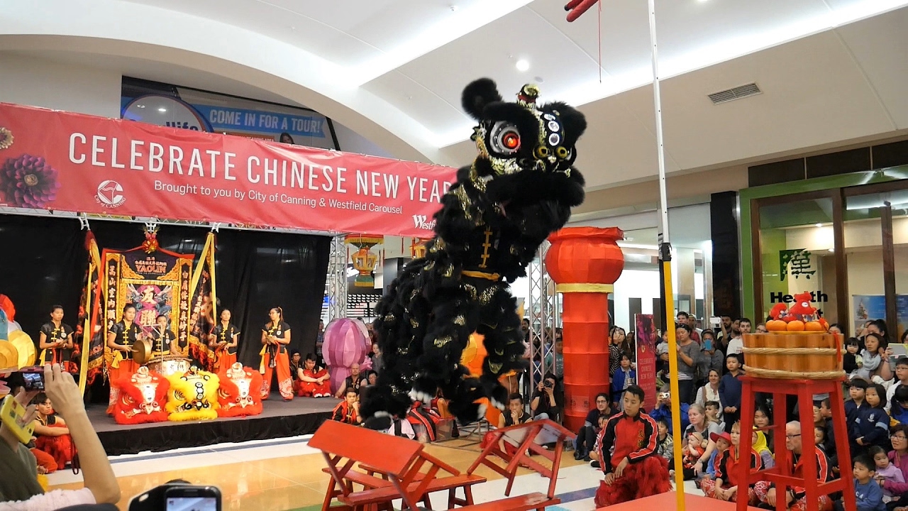 2017 CNY Stunning Lion Dance on Benches at Westfield Carousel Main Show - Yaolin Kung Fu Association