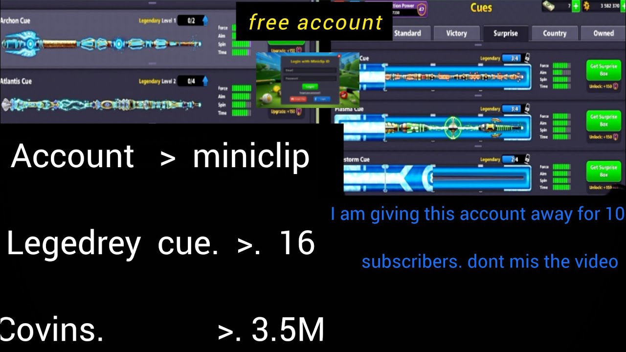 Free 8 Ball Pool account Miniclip My All Subscriber in 2026
