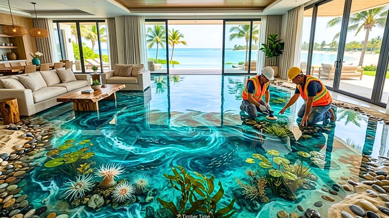 Top 5 Peaceful Oasis Lagoon Epoxy Floors Featuring Turquoise Swirls with Underwater Plants