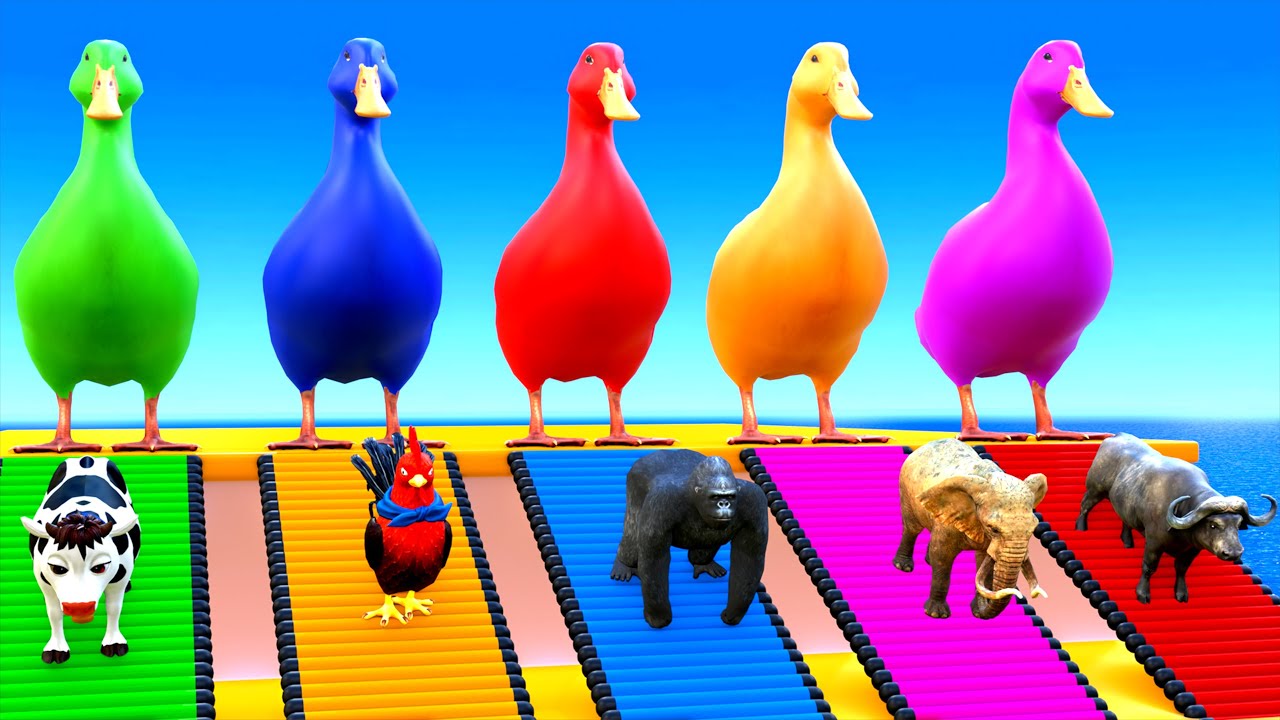 Long Slide Game With Elephant Gorilla Buffalo Hippopotamus Tiger 3d Animal Game Funny 3d Animals