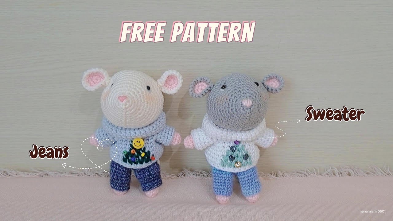 Crochet | Christmas dress for doll | Sweater & Jeans | 鉤針編織娃娃耶誕毛衣與牛仔褲