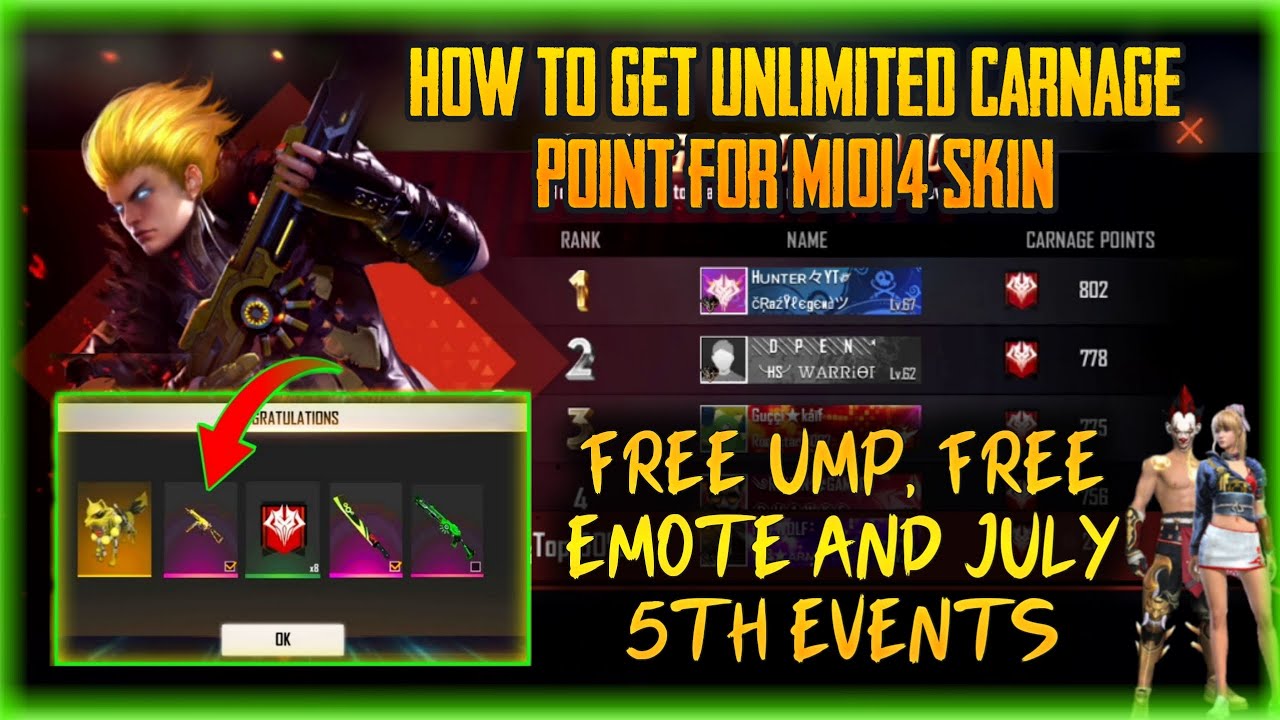 Free fire how to get unlimited carnage points, free legendary gun and emotes tricks tamil | TGB