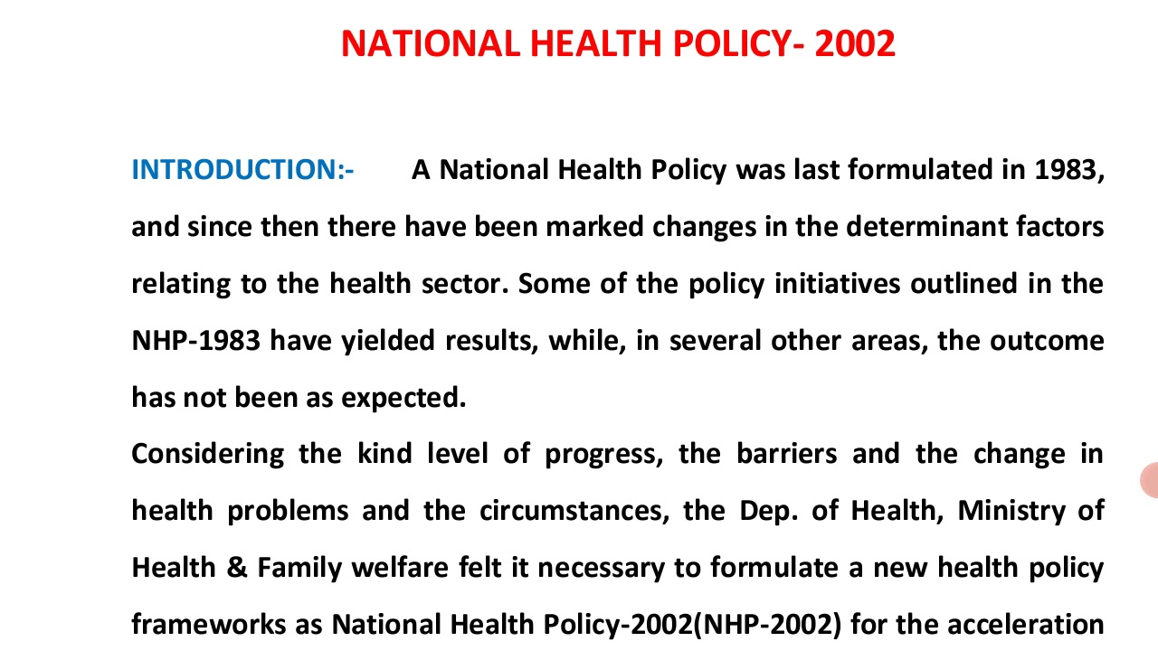 NATIONAL HEALTH POLICY-2002 (NHP2002)