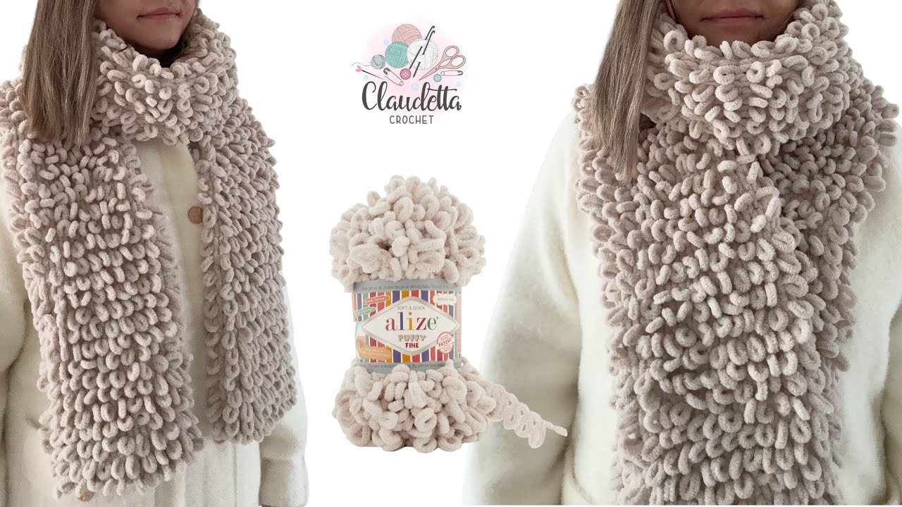 Alize Puffy Fine Schal ohne Nadeln häkeln | Fingerstricken für Anfänger 🧶 | DIY Schal
