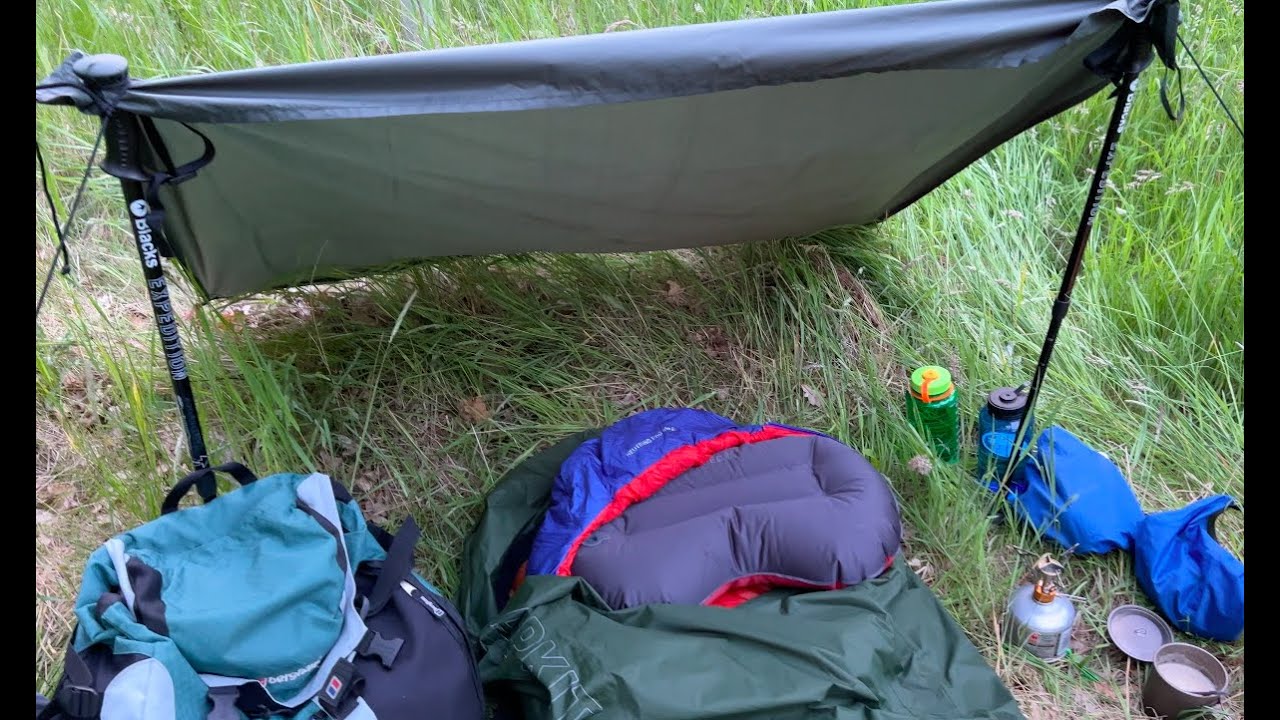 A BIVY CAMP IN LOCAL WOODS USING A DD HAMMOCKS MAGIC CARPET AS A TARP