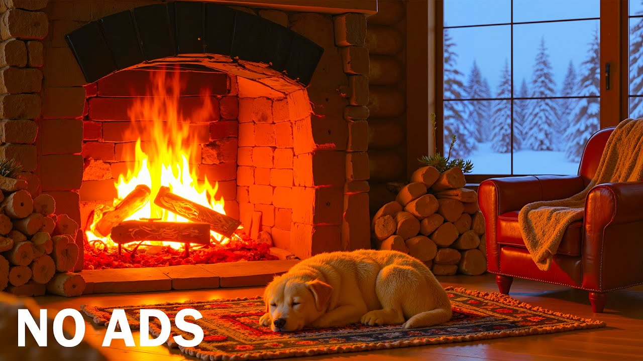 🔥Warm Winter for Dogs🐶Music soothes the mind and relieves stress❄️Healing Fireplace Sound