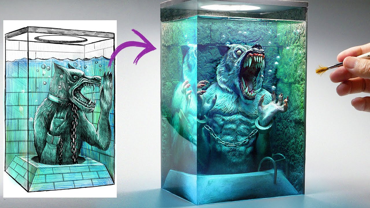 How to make WEREWOLF trapped in water diorama