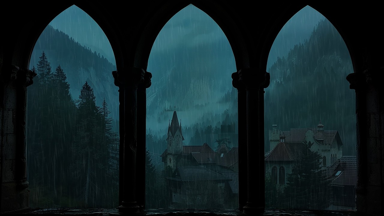 Deep Sleep in a Cozy Castle Room 🌧️ Soft Rain Visible from the Window All Night