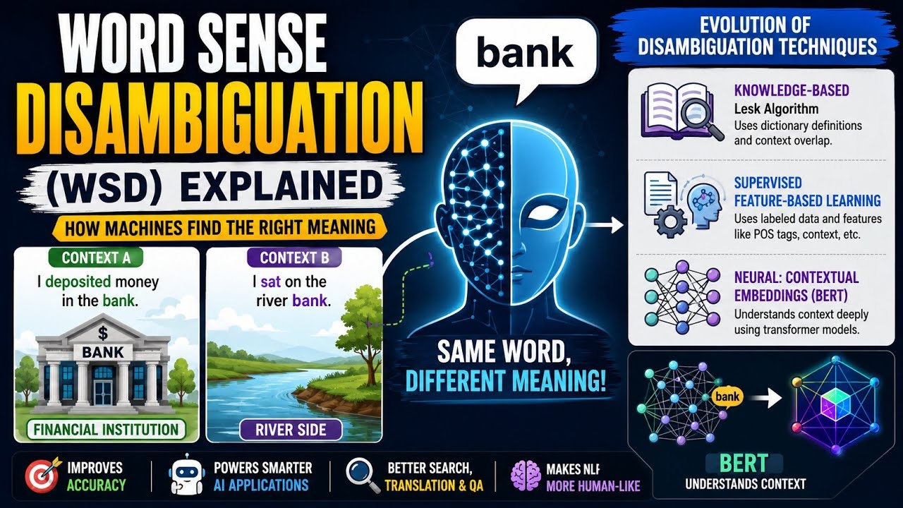 Word Sense Disambiguation (WSD) Explained | NLP Techniques, BERT & Lesk Algorithm Made Simple 