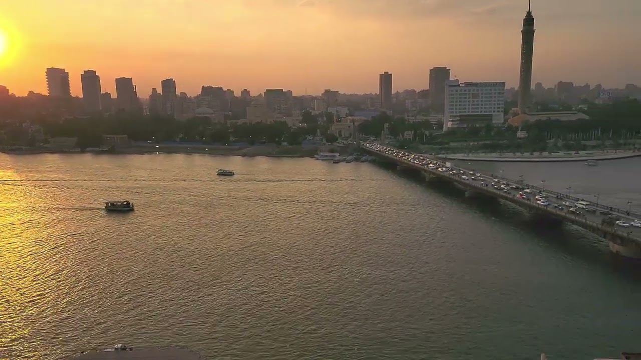 Sunset over the Nile from InterContinental Semiramis' balcony in Cairo.