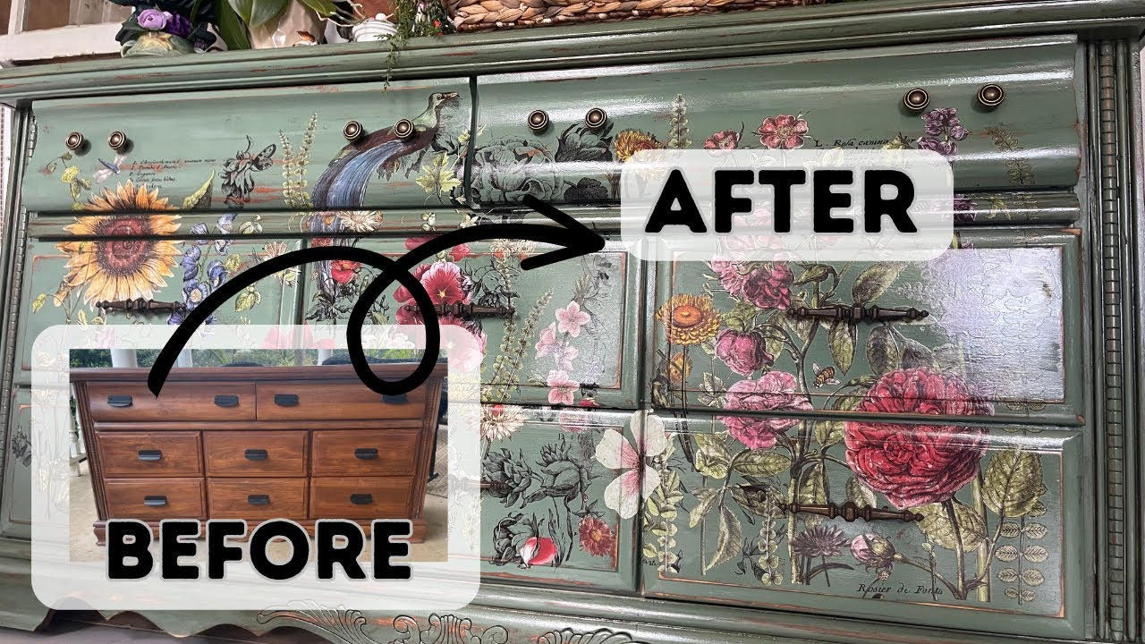 DIY DRESSER TUTORIAL || HOW TO PAINT AND APPLY TRANSFERS TO FURNITURE || TRASH TO TREASURE