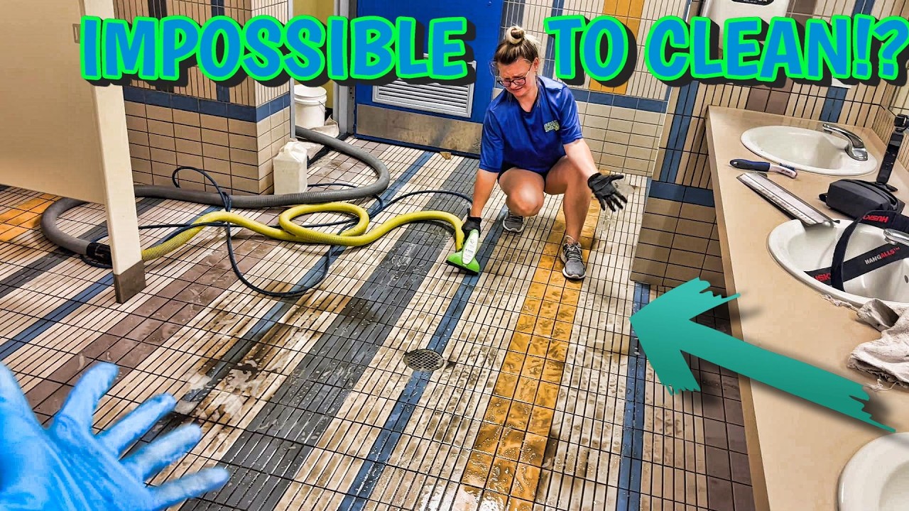 Professional tile cleaners VS Public bathroom floors! First cleaning ever!!! #omg #cleaning