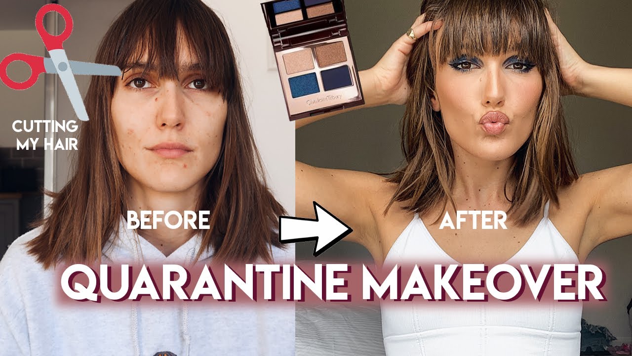 QUARANTINE MAKEOVER 0-100 (ish) I CUT MY OWN HAIR?! CHARLOTTE TILBURY BLUE EYESHADOW | Blaise dyer