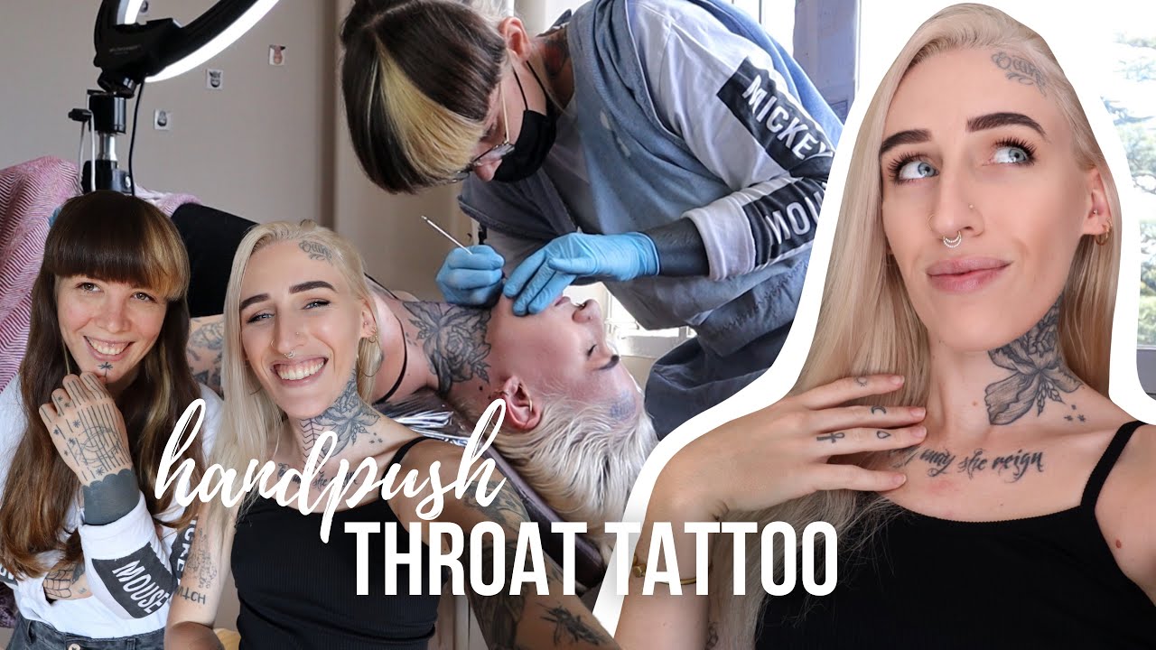 TATTOO ARTIST gets handpush THROAT tattoo