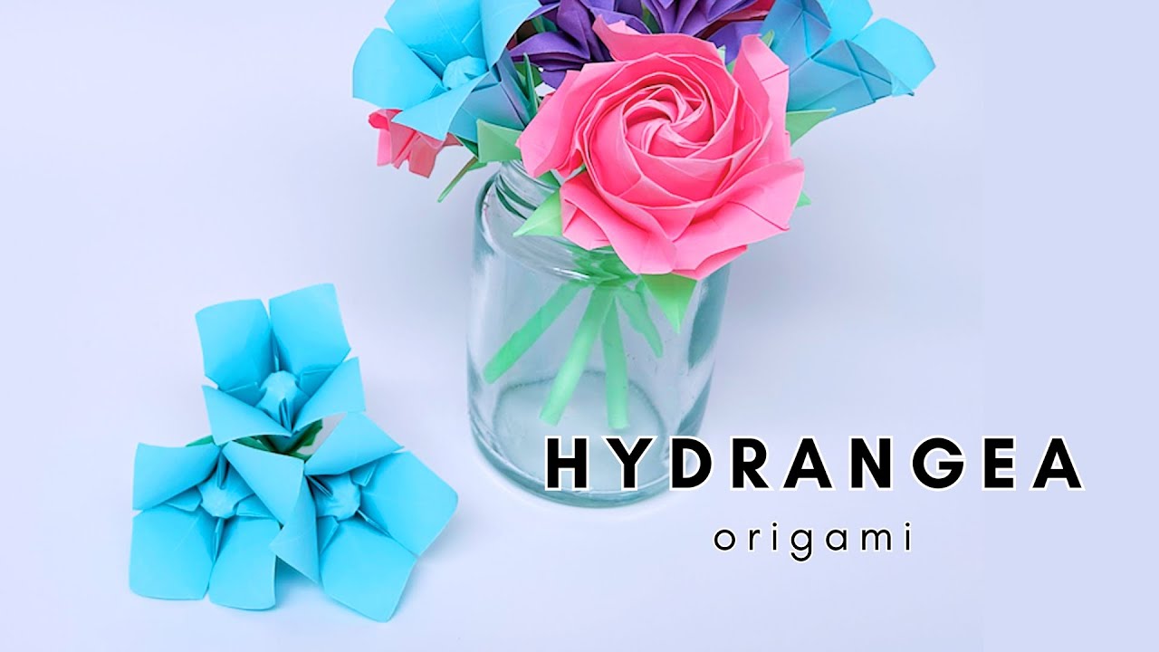 🌸 Origami Flower: BLUE HYDRANGEA | Beautiful Paper Flower Tutorial