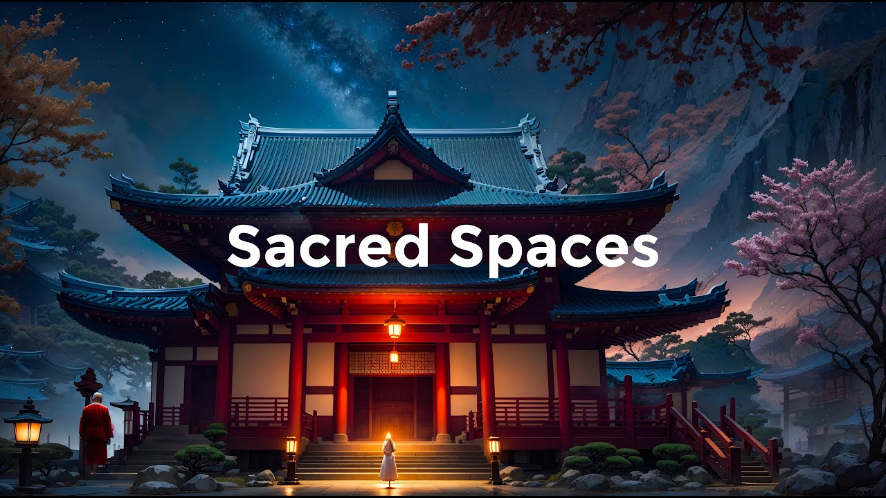 Enchanting Japanese Temples in Nighttime Cinematic Ambience with 1 Hour of Meditation Music 🌌🎵🏯