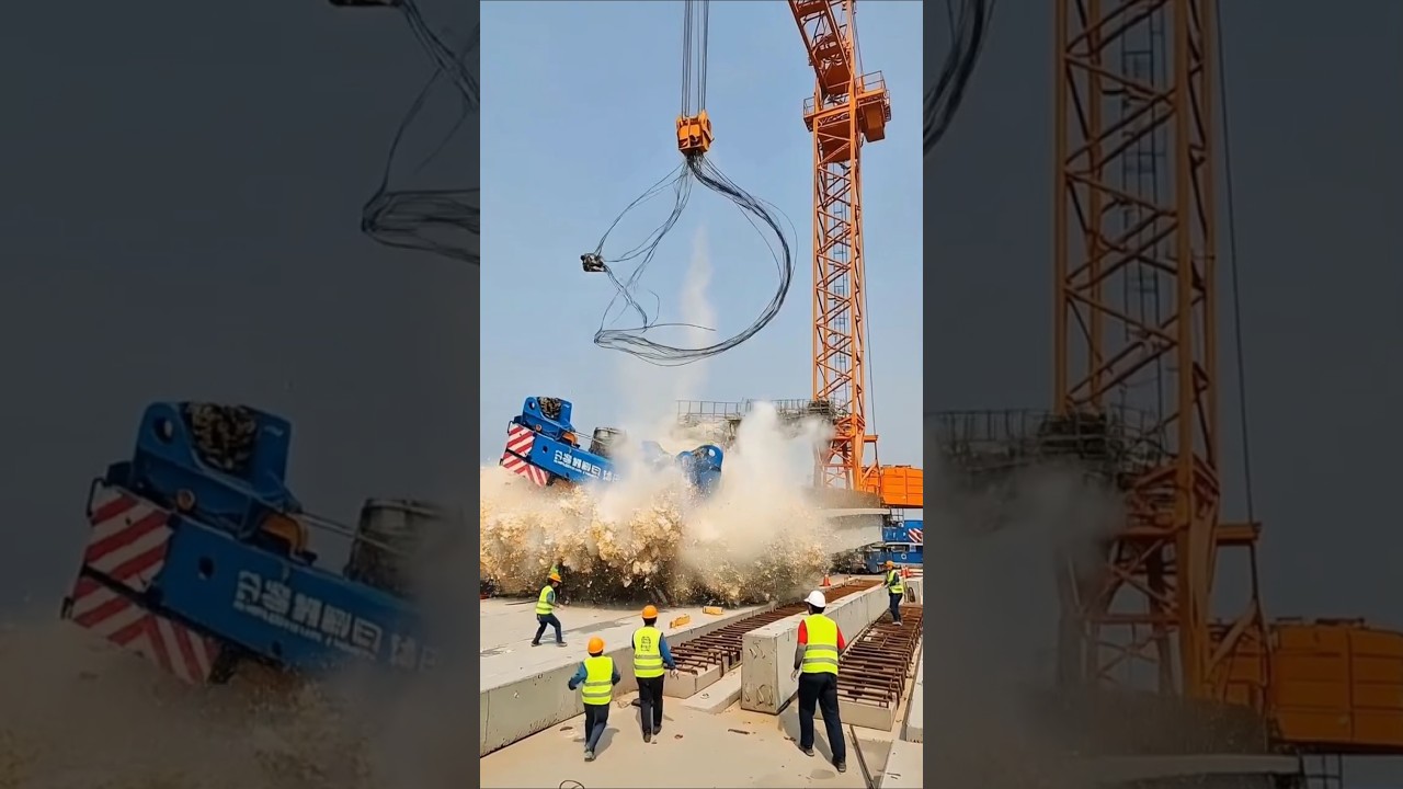 200 Ton Crane Cable Snaps! Massive Concrete Beam Falls During Bridge Construction 😱💥 #fail #disaster