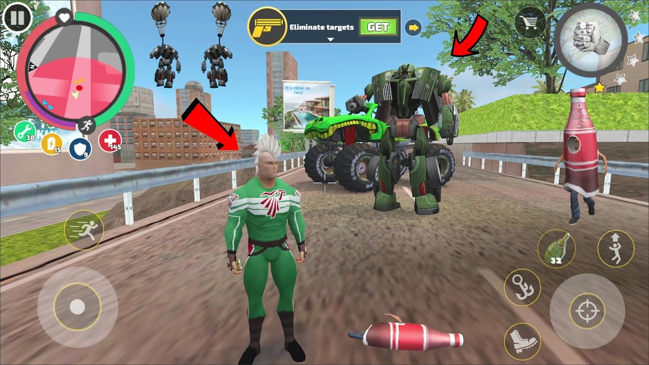 Rope Hero Vice Town (Green Rope Hero Green Car Robot and Green Monster Truck) Everything is Green