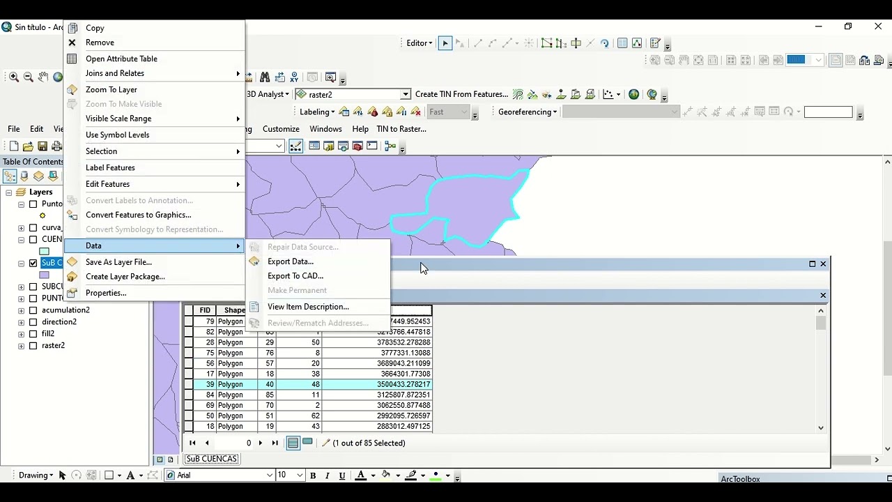 3 2 &Aacute;rea de subcuenca ArcGIS ArcMAP