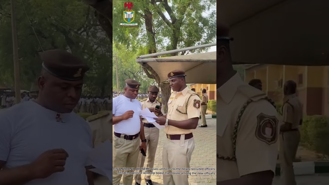 CIS ANTHONY AKUNEME gives uniforms to the newly recruited officers.