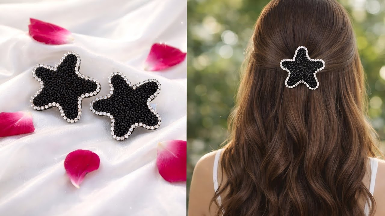 Handmade Black Star Beaded Hair clips Design ✨ | Luxury Pearl & chain Work | Vleza Collection 2026
