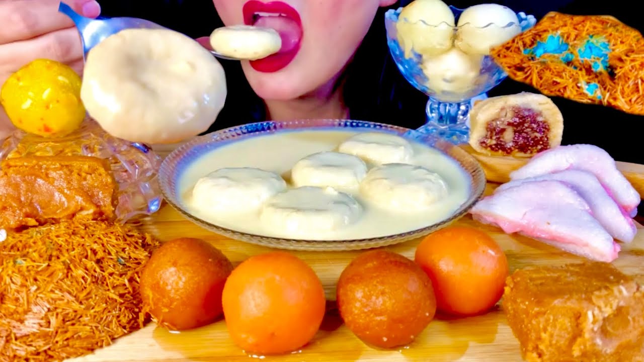 ASMR EATING RASMALAI,RASGULLA,GULAB JAMUN,PATISA,LONG JAMUN,BERFI |BIG BITES| UZZU EATS