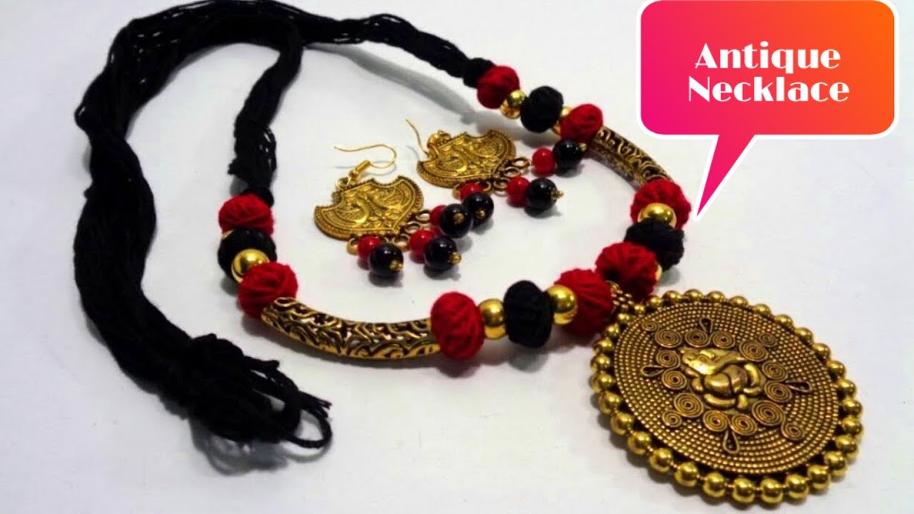 How to Make Antique Cotton Ball Necklace With Earring - DIY Antique Necklace Set Making Idea