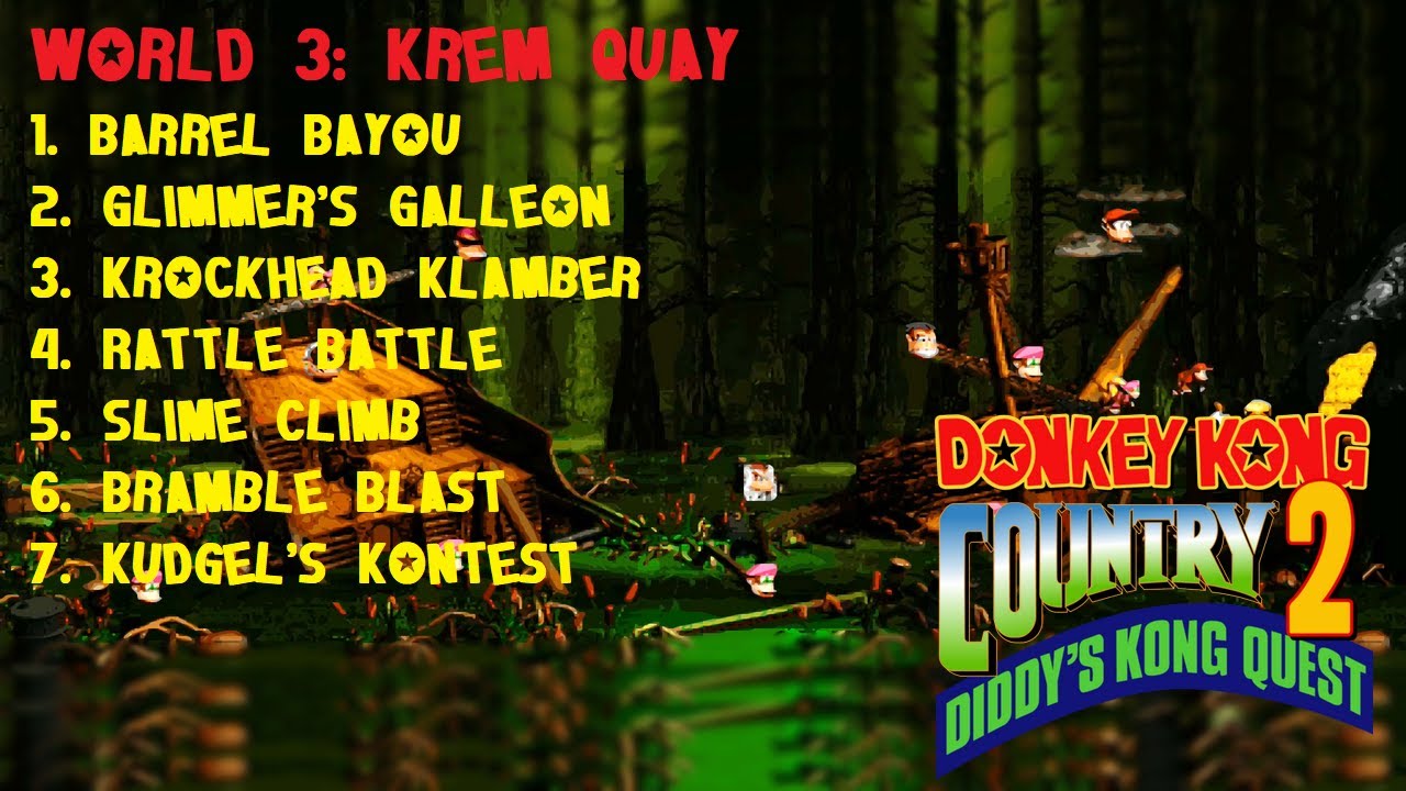 Donkey Kong Country 2 (SNES) (102%) (3|8) / World 3: Krem Quay [4:3/FHD@60]
