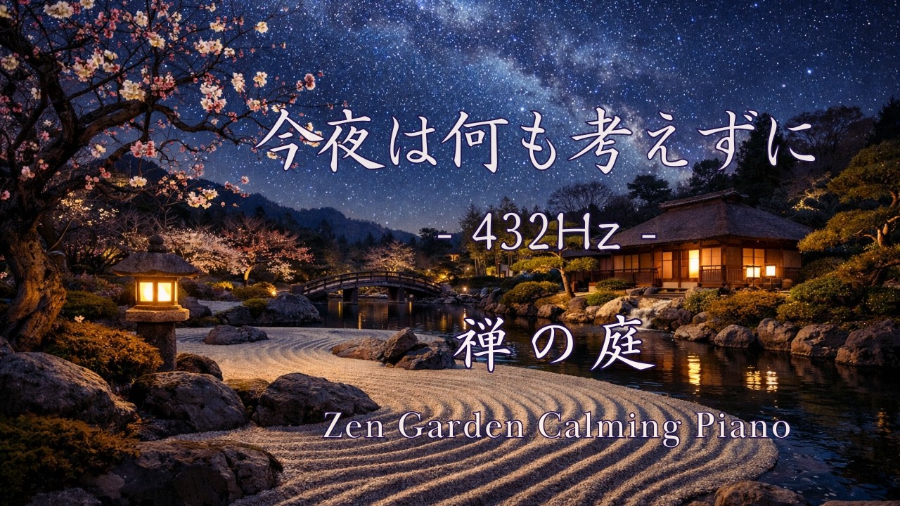 【432Hz 癒やしBGM】何も考えたくない夜に｜星空と枯山水の瞑想ピアノ｜Peaceful Stillness: Starry Night Zen Garden Piano