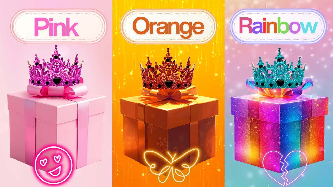 🎁 3 Gift Box Challenge 🎀 Pink 💖 vs Orange 🧡 vs Rainbow 🌈  One Bad 😱 Two Good 🎉  Choose