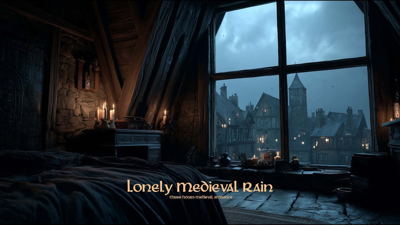 Medieval Night Window Rain | Relaxing Rain Sounds for Sleep