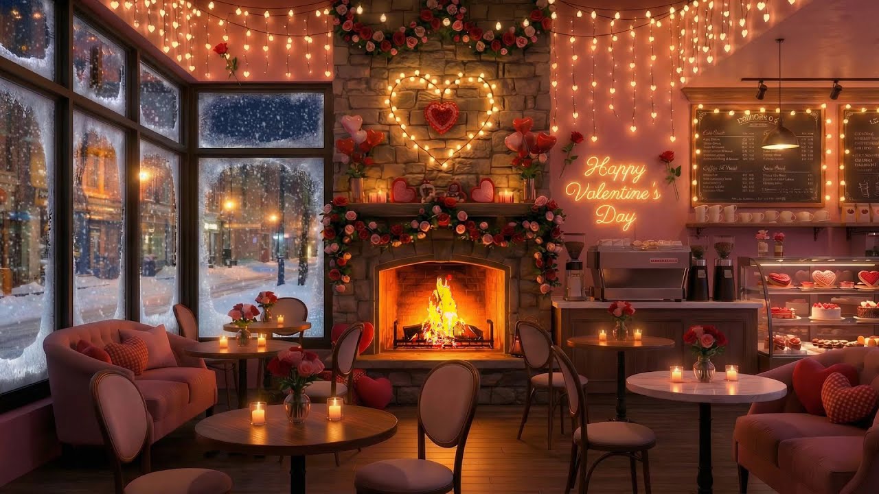 Top All Time Best Love Songs ❤️ A Cozy Fireplace Night at Café 💕 Beloved Valentine’s Music
