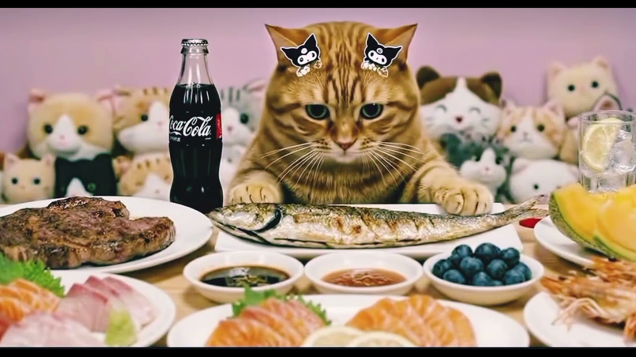 Fat cat eating mukbang seafood ASMR 😺
