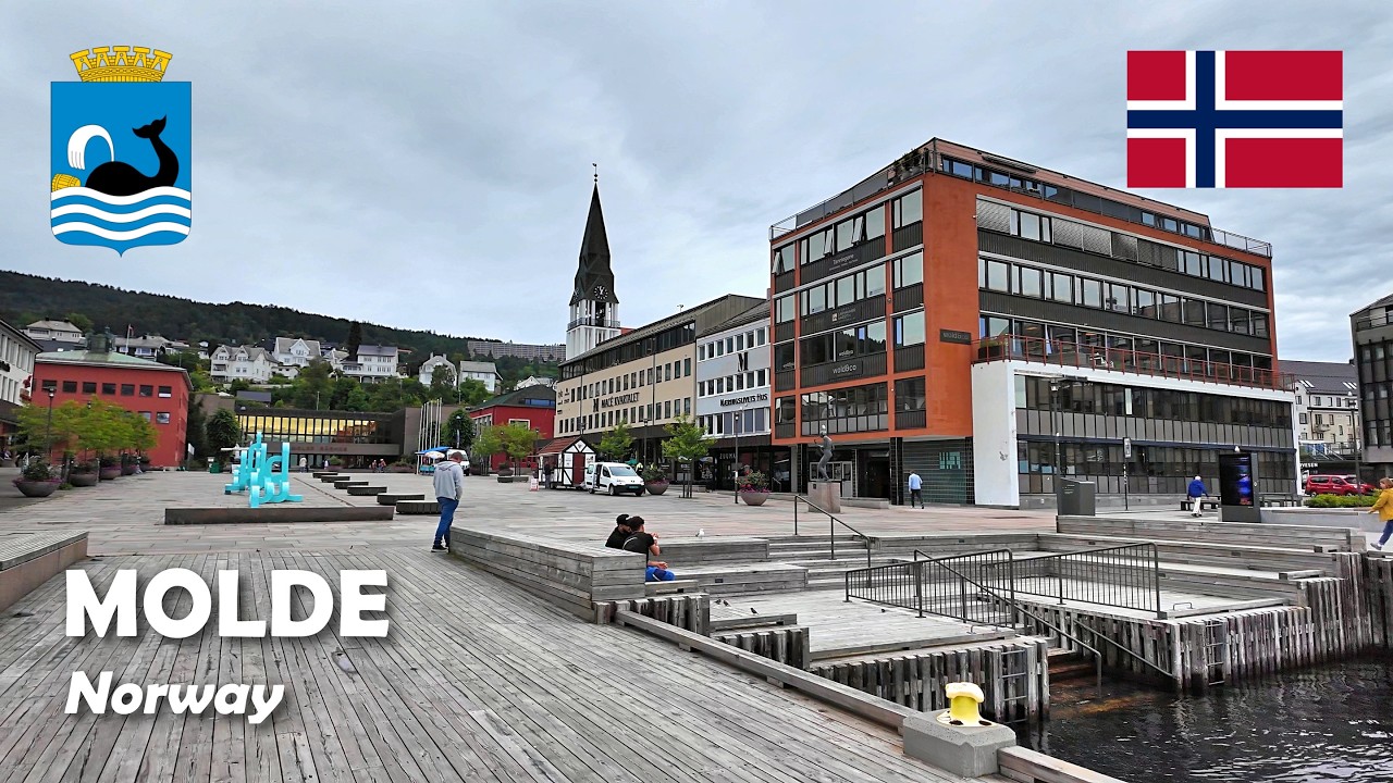 Molde, Norway. A walk in the city center. 4K