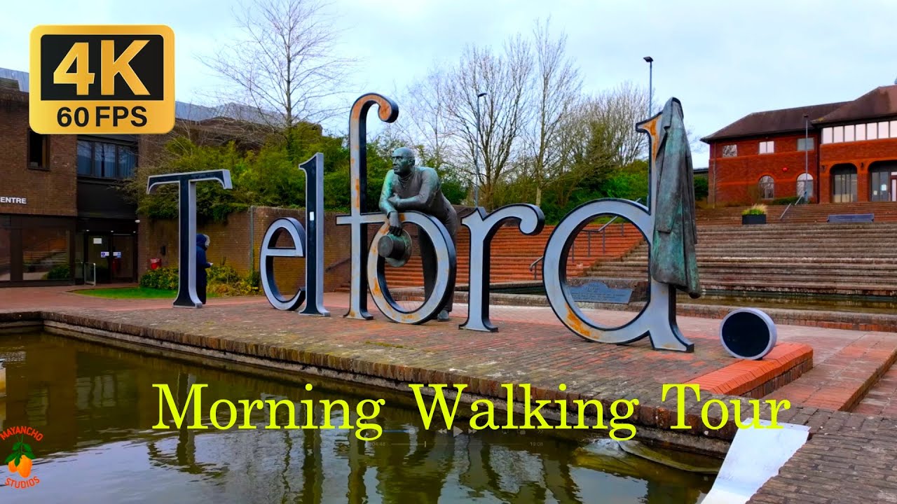 Morning Walking Tour Around Telford Centre in 4K