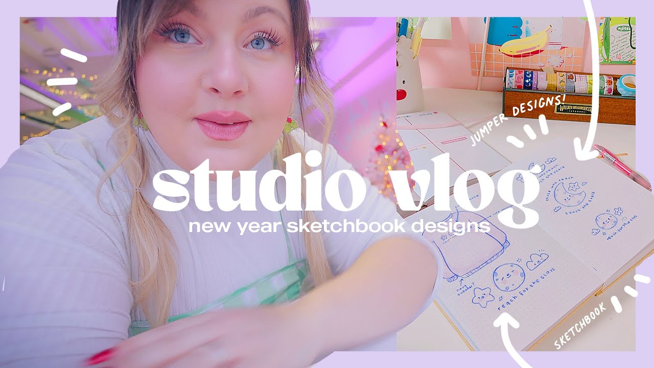 STUDIO VLOG 🌱 Designing new Jumpers in my Sketchbook & Putting up the Christmas Decs in the studio!