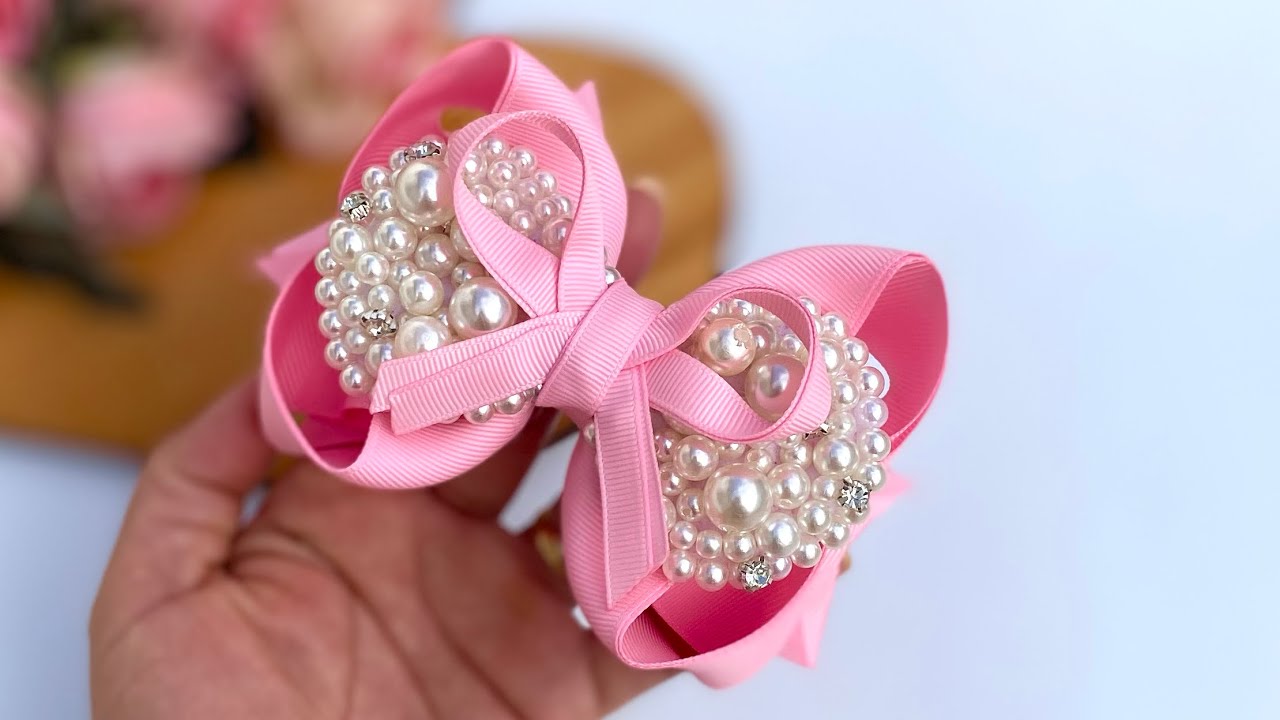 Laço luxuoso bordado com pérolas / laço boutique de luxo